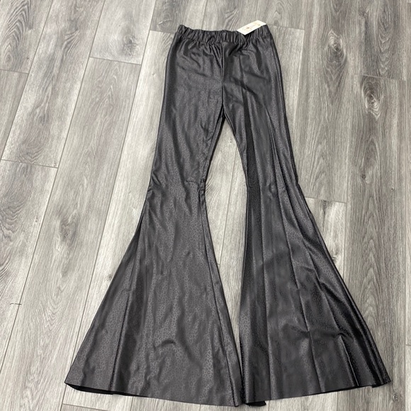 NWT Black Leather Leopard Bell Bottoms - Picture 2 of 7